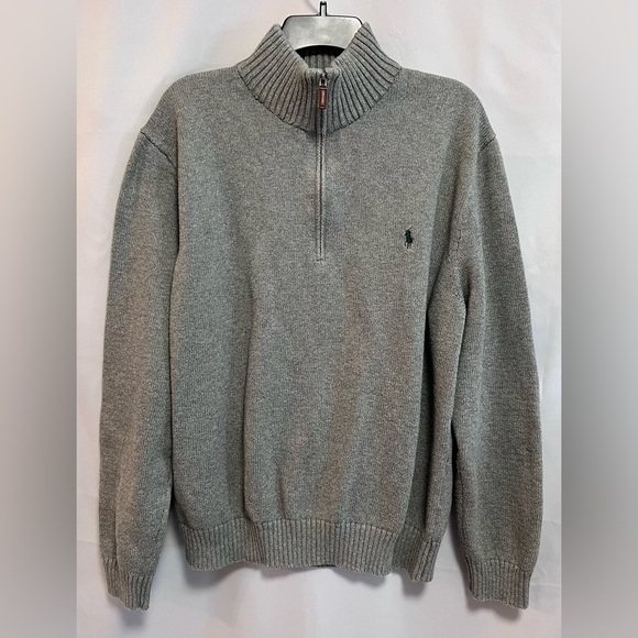 Polo Ralph Lauren Pullover Sweater Mens XXL Dark Gray w/Green Pony 1/4 Zip - Picture 1 of 10